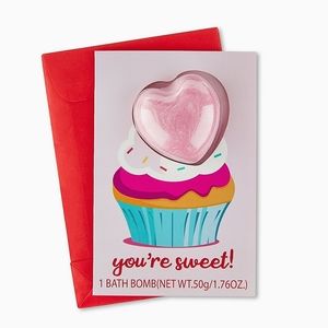 Scented Pink Heart Cupcake Bath Bomb Card - You're Sweet - Valentine's Day Gift
